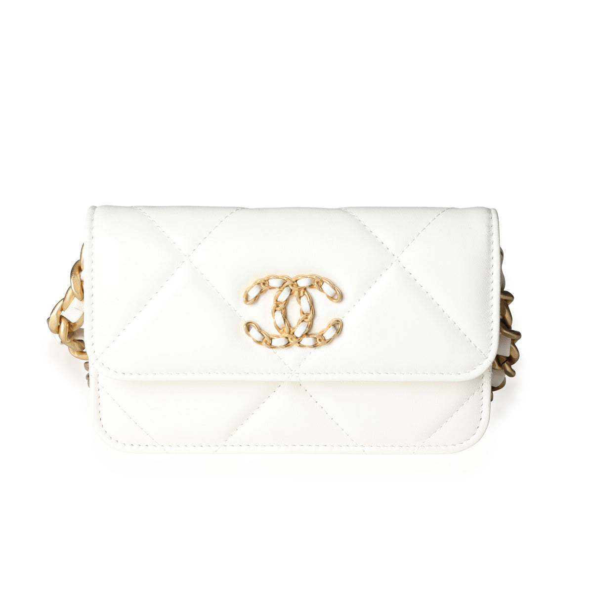 Chanel 19 Flap Coin Purse With Chain Quilted Goatskin