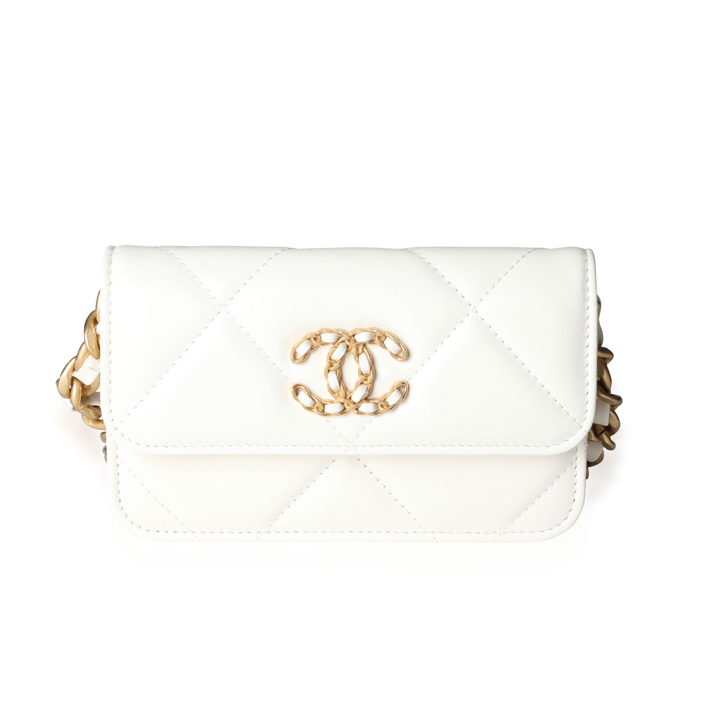 Chanel White Quilted Lambskin Chanel 19 Mini Flap Bag