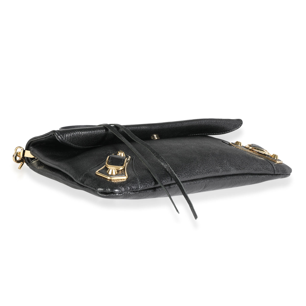 Balenciaga Black Chèvre Leather & Gold Metallic Edge Hardware Envelope Clutch