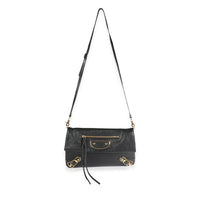 Balenciaga Black Chèvre Leather & Gold Metallic Edge Hardware Envelope Clutch