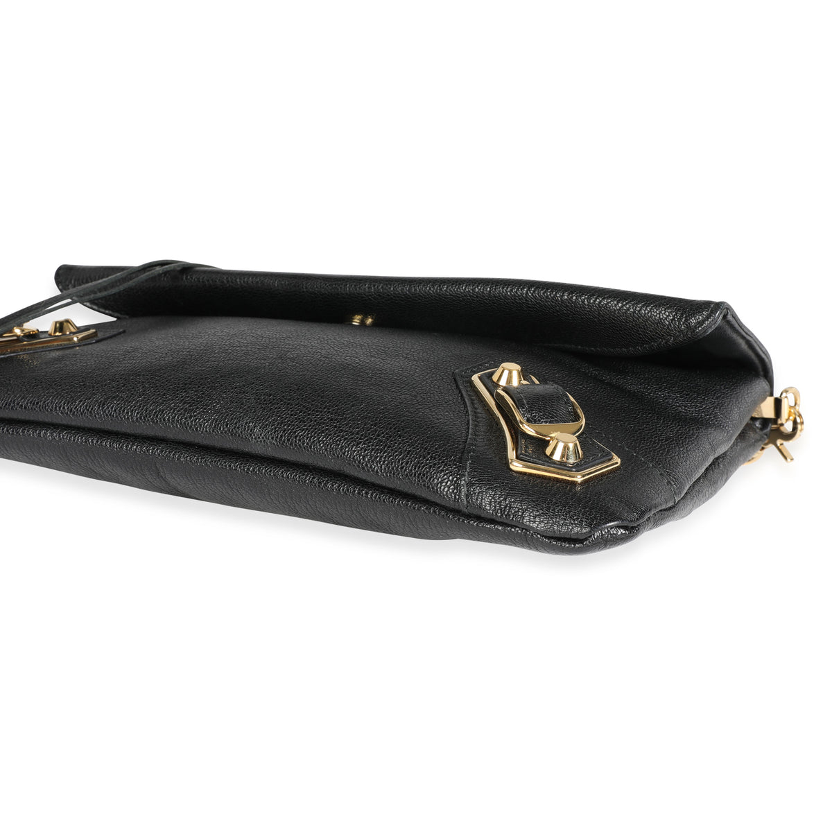 Balenciaga Black Chèvre Leather & Gold Metallic Edge Hardware Envelope Clutch