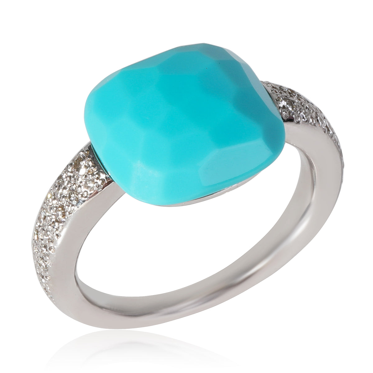 Pomellato Capri Turquoise Diamond Gemstone Ring in 18k White Gold 0.26 CTW