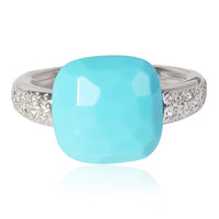 Pomellato Capri Turquoise Diamond Gemstone Ring in 18k White Gold 0.26 CTW