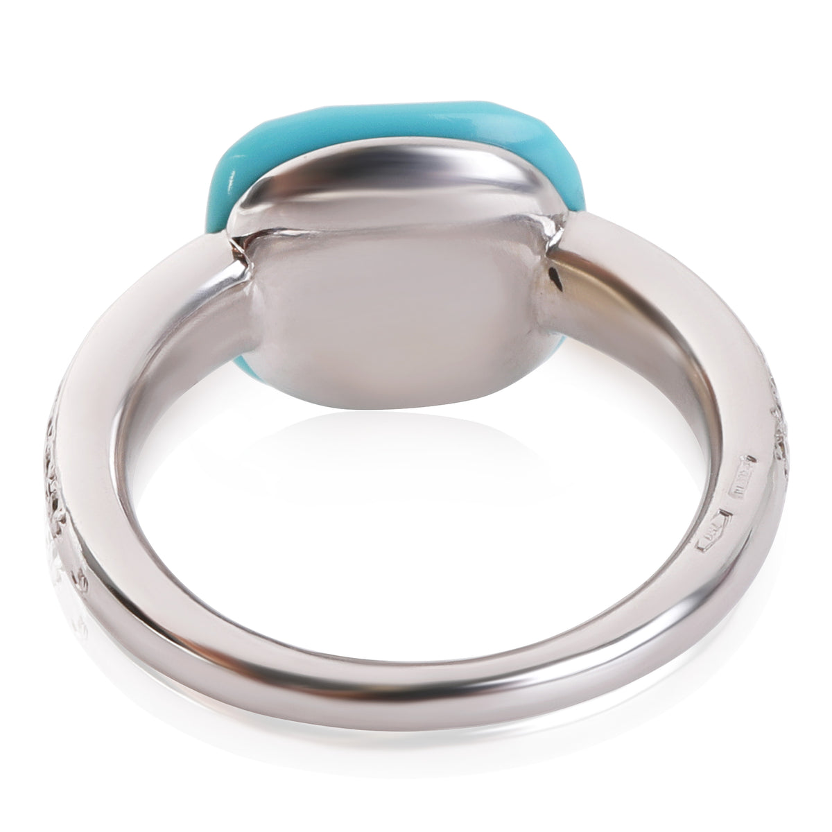 Pomellato Capri Turquoise Diamond Gemstone Ring in 18k White Gold 0.26 CTW