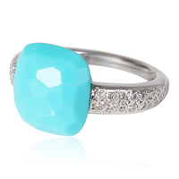 Pomellato Capri Turquoise Diamond Gemstone Ring in 18k White Gold 0.26 CTW