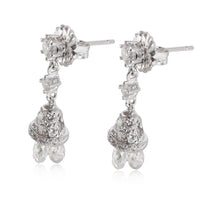 Diamond Bell Drop Earrings With Briolette Diamond Drops in18k White Gold 2 CTW