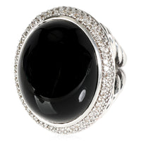 David Yurman Black Onyx & Diamond Cocktail Ring, Sterling Silver,  0.81 Ctw