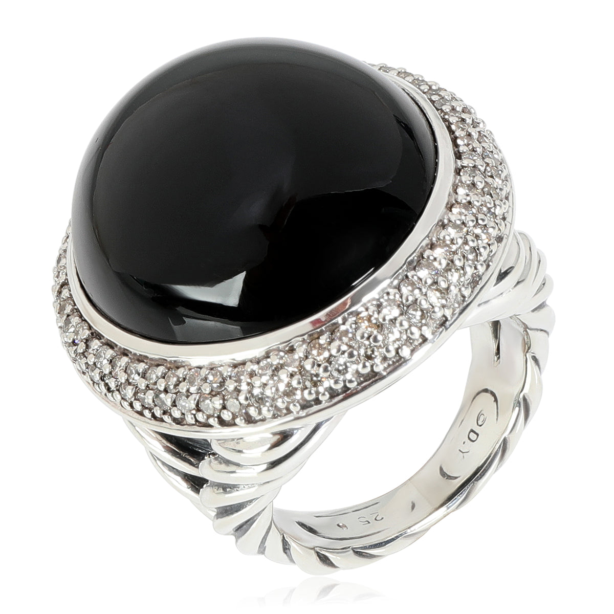 David Yurman Black Onyx & Diamond Cocktail Ring, Sterling Silver,  0.81 Ctw