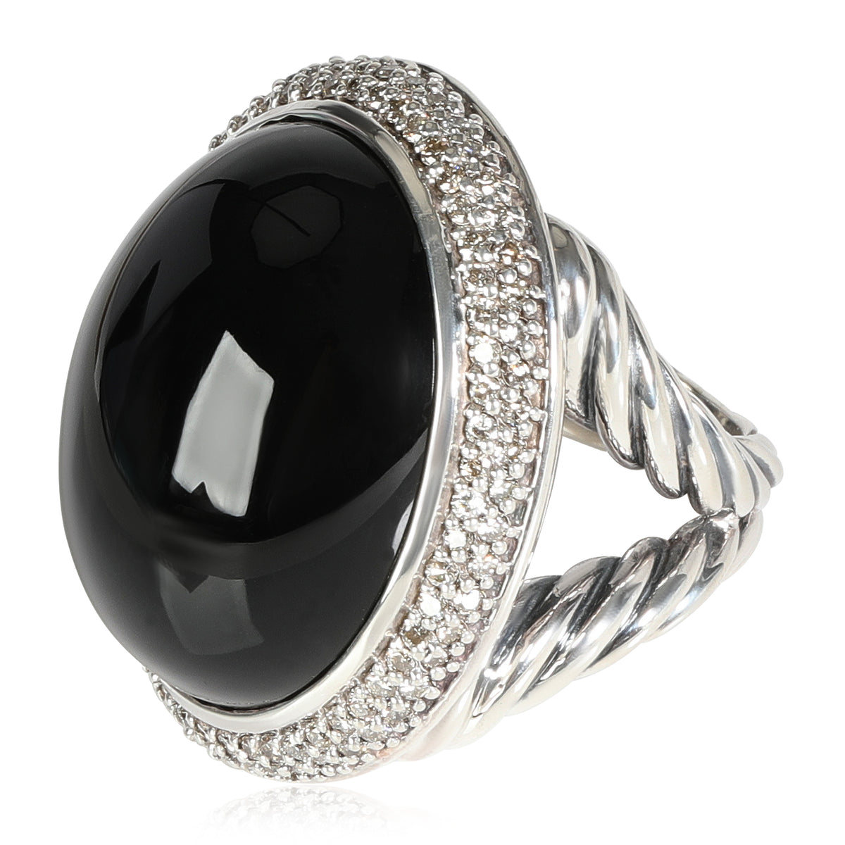 David Yurman Black Onyx & Diamond Cocktail Ring, Sterling Silver,  0.81 Ctw