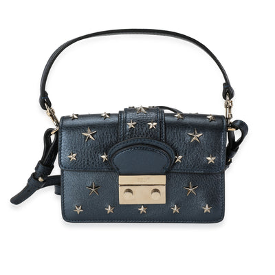 Valentino RED Blue Metallic Leather Star-Studded Mini Bag