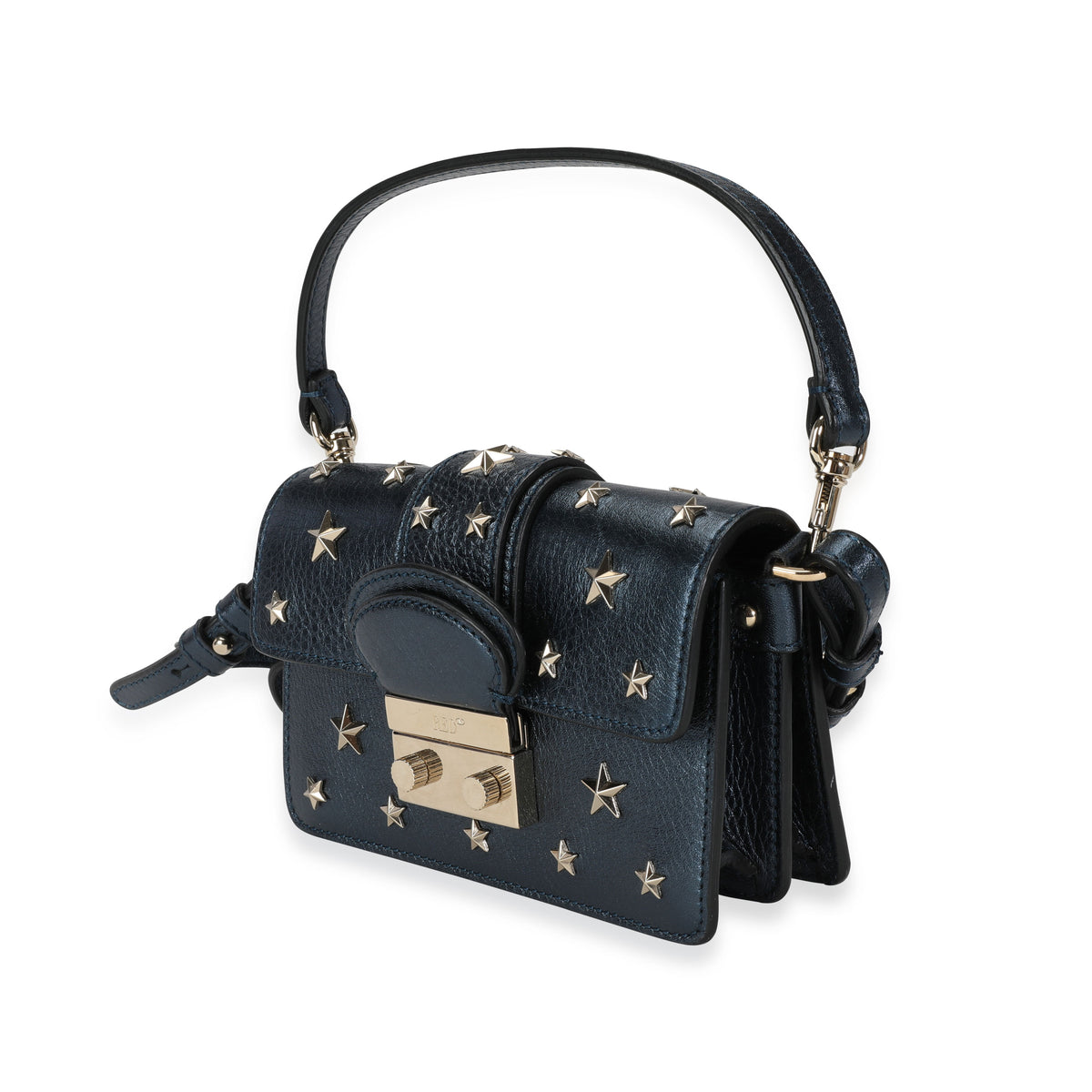 Valentino RED Blue Metallic Leather Star-Studded Mini Bag