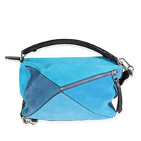 Loewe Tri-Tone Blue Suede & Black Leather Medium Puzzle Bag