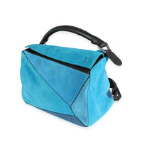 Loewe Tri-Tone Blue Suede & Black Leather Medium Puzzle Bag