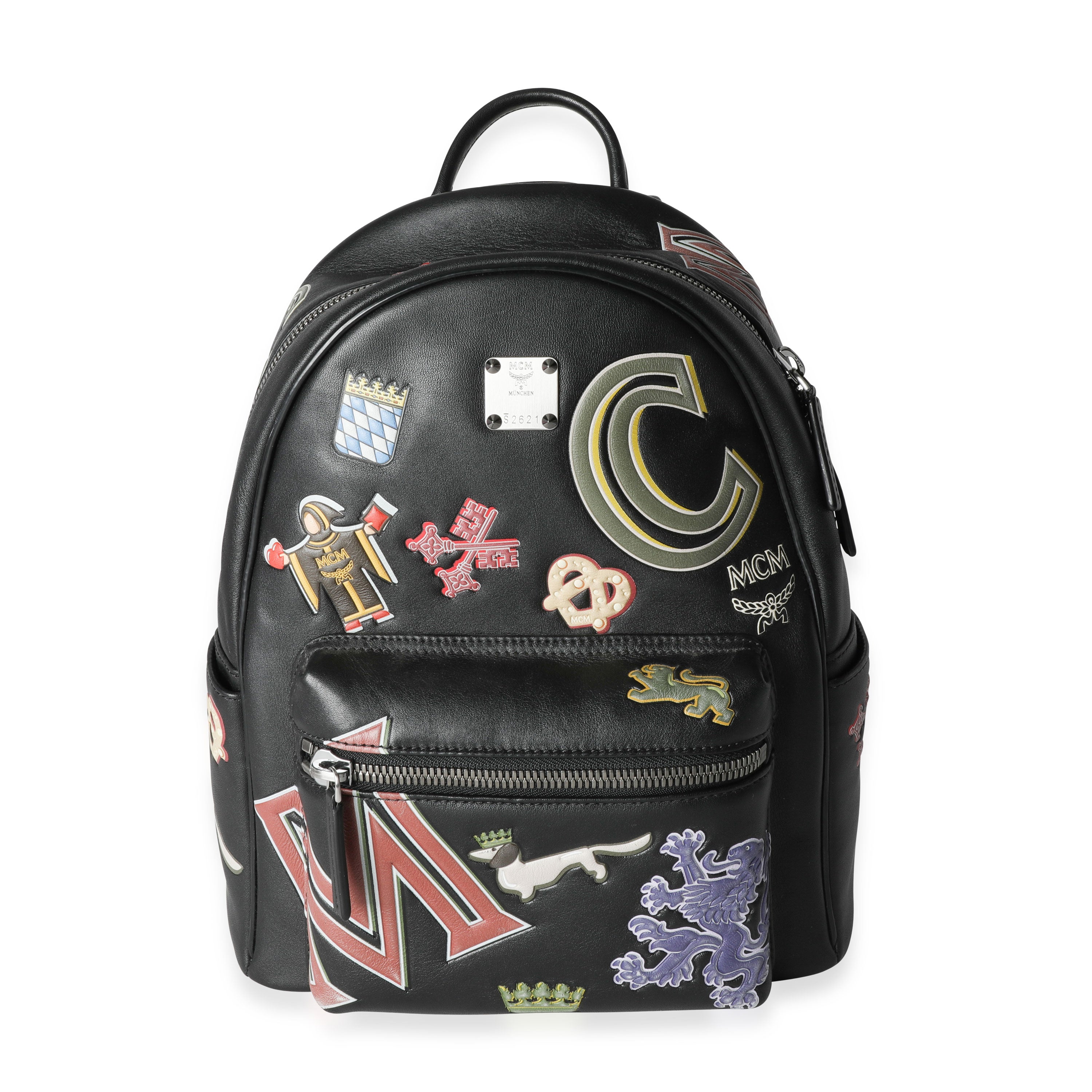 black mcm mini backpack MCM Black Leather Victory Patch Stark Backpack | myGemma