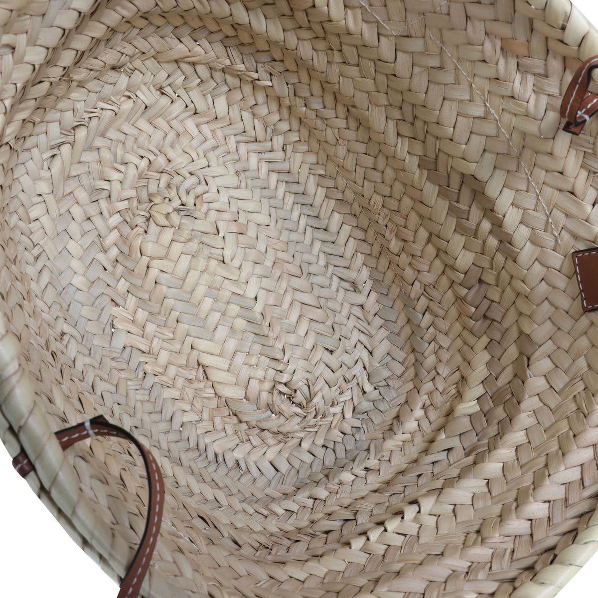 Loewe Natural Tan Raffia & Cognac Leather Small Stones Basket Tote