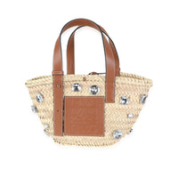 Loewe Natural Tan Raffia & Cognac Leather Small Stones Basket Tote