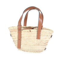 Loewe Natural Tan Raffia & Cognac Leather Small Stones Basket Tote