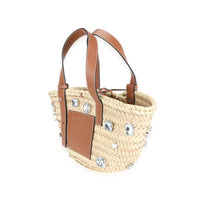 Loewe Natural Tan Raffia & Cognac Leather Small Stones Basket Tote