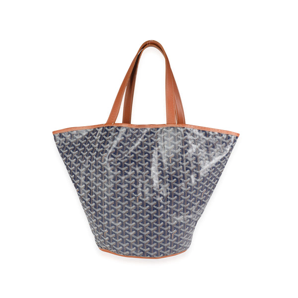 Goyard Navy Goyardine Canvas & Gold Leather Belharra Reversible