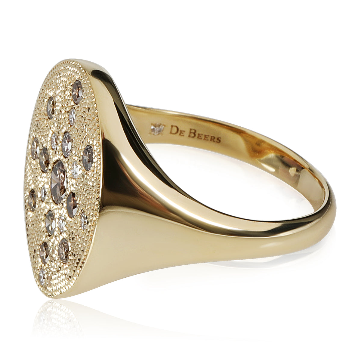 DeBeers Talisman Diamond Signet Style Ring in 18k Yellow Gold 0.52 CTW ...
