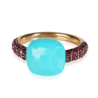 Pomellato Capri Ring with Turquoise and Rubies in 18k Yellow Gold