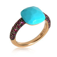 Pomellato Capri Ring with Turquoise and Rubies in 18k Yellow Gold