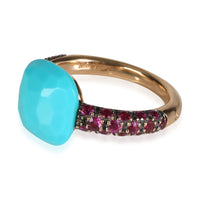 Pomellato Capri Ring with Turquoise and Rubies in 18k Yellow Gold