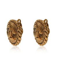 Vintage Chanel Gold-Tone CC Button Rope Edge Clip-On Earrings