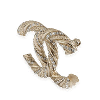 Gold-Tone Chanel Twisted CC Logo Brooch With Crystals