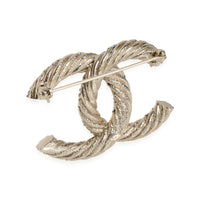 Gold-Tone Chanel Twisted CC Logo Brooch With Crystals