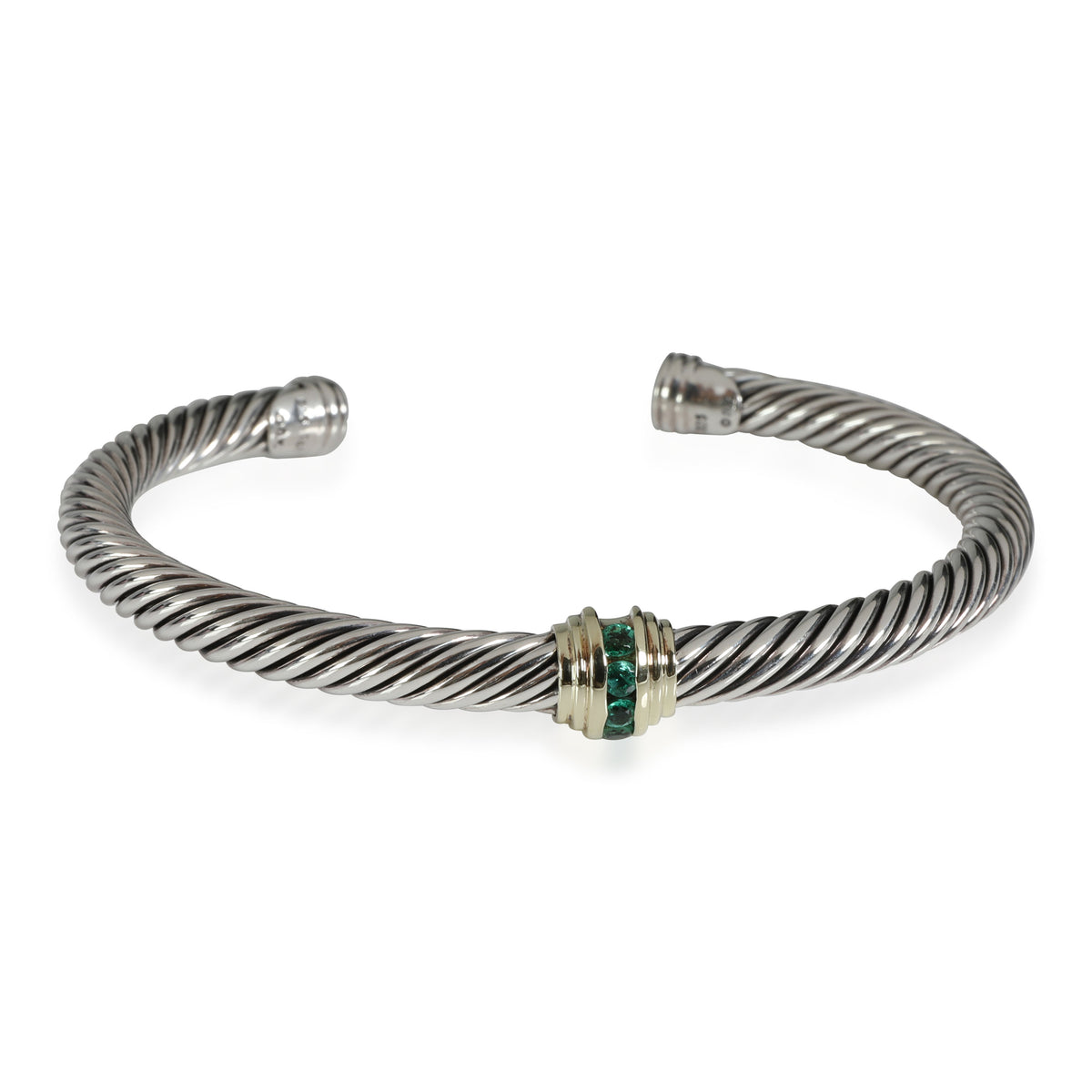 David Yurman Cable Emerald Cuff in 14K Yellow Gold/Sterling Silver