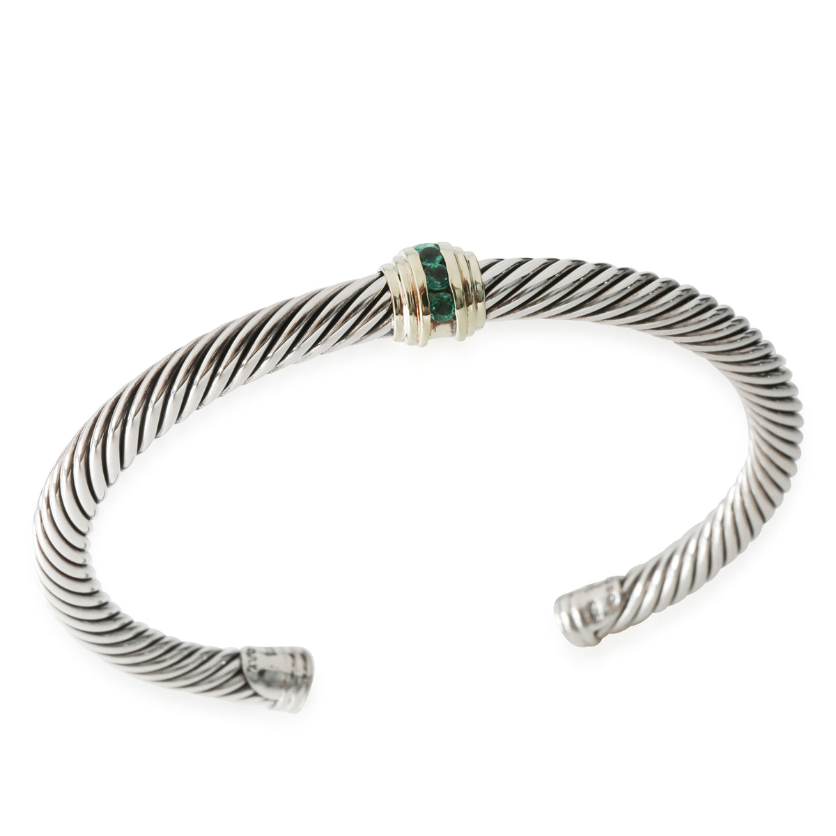 David Yurman Cable Emerald Cuff in 14K Yellow Gold/Sterling Silver