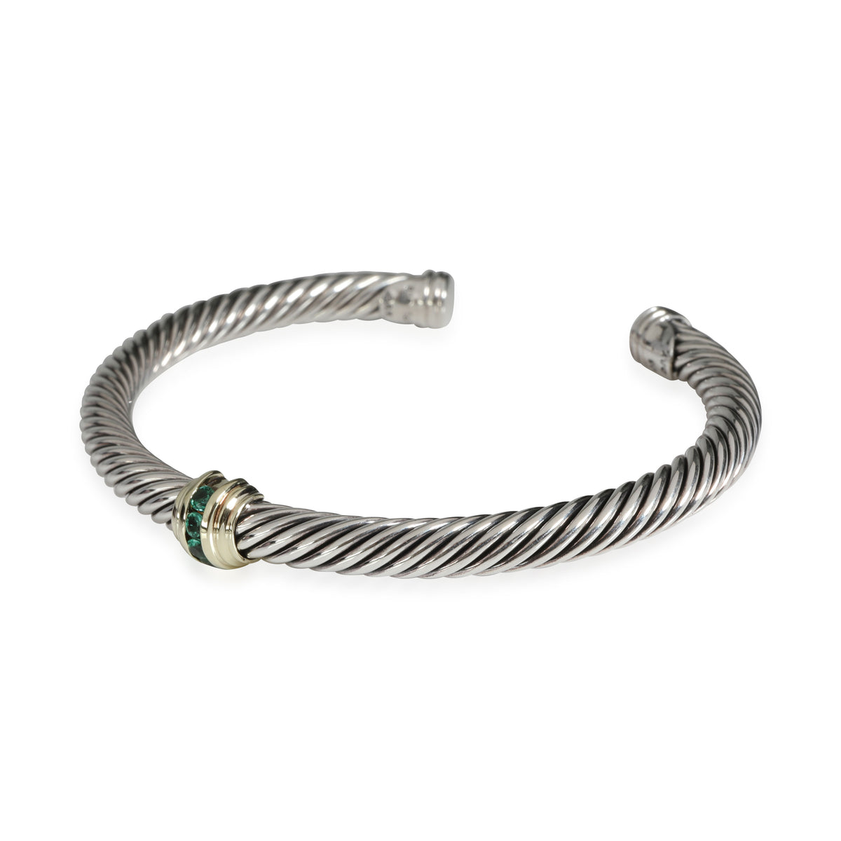 David Yurman Cable Emerald Cuff in 14K Yellow Gold/Sterling Silver