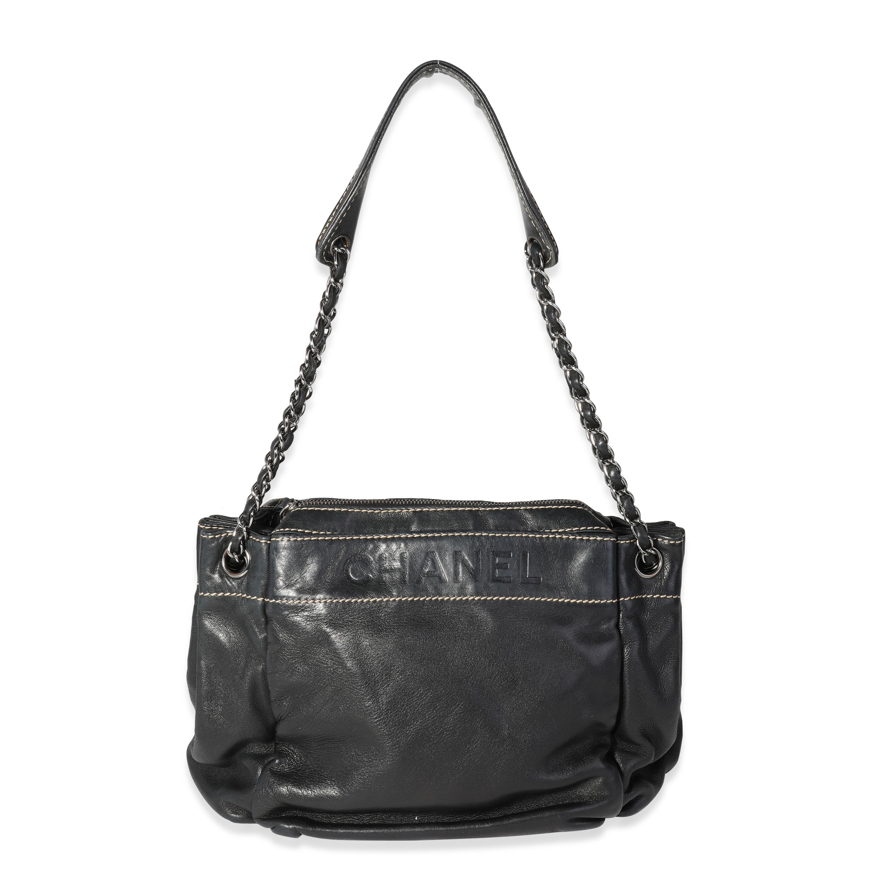 Chanel Black Lambskin LAX Accordion Camera Shoulder Bag