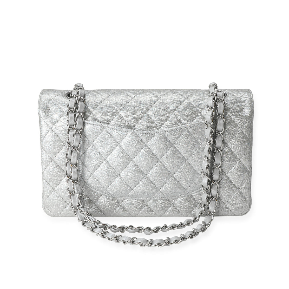 Chanel Silver Metallic Quilted Caviar Medium Classic Double Flap Bag, myGemma, AU