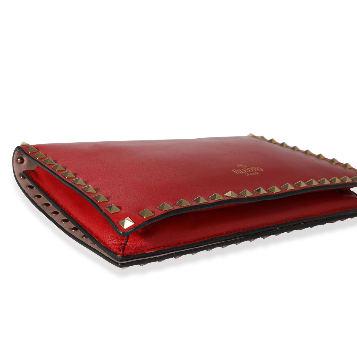 Valentino Red Nappa Leather Rockstud Wristlet Clutch