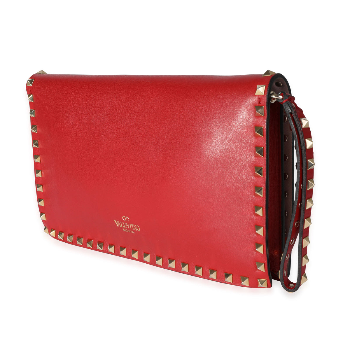 Valentino Red Nappa Leather Rockstud Wristlet Clutch