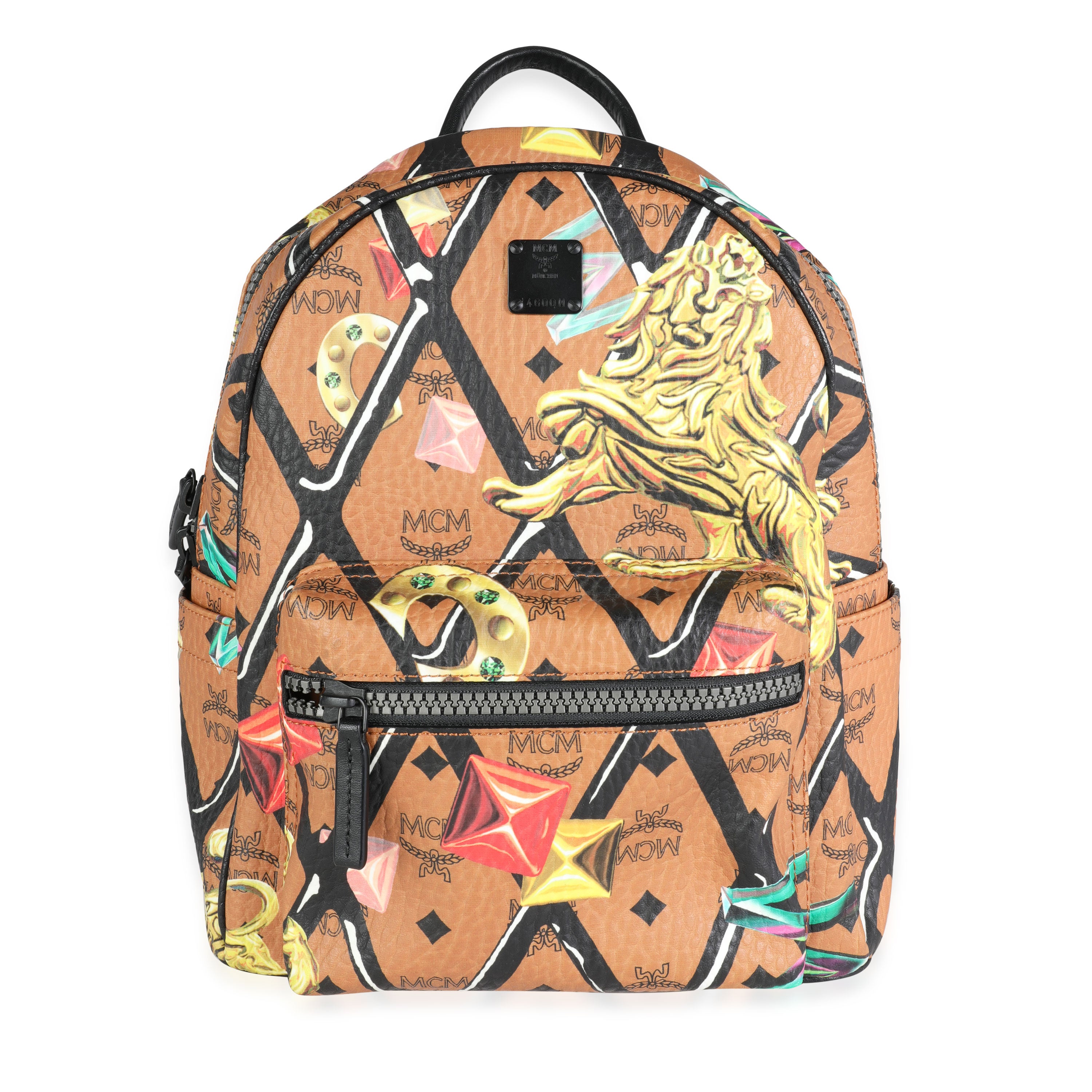 MCM Cognac Visetos & Rombi Lion Motif Small Stark Backpack