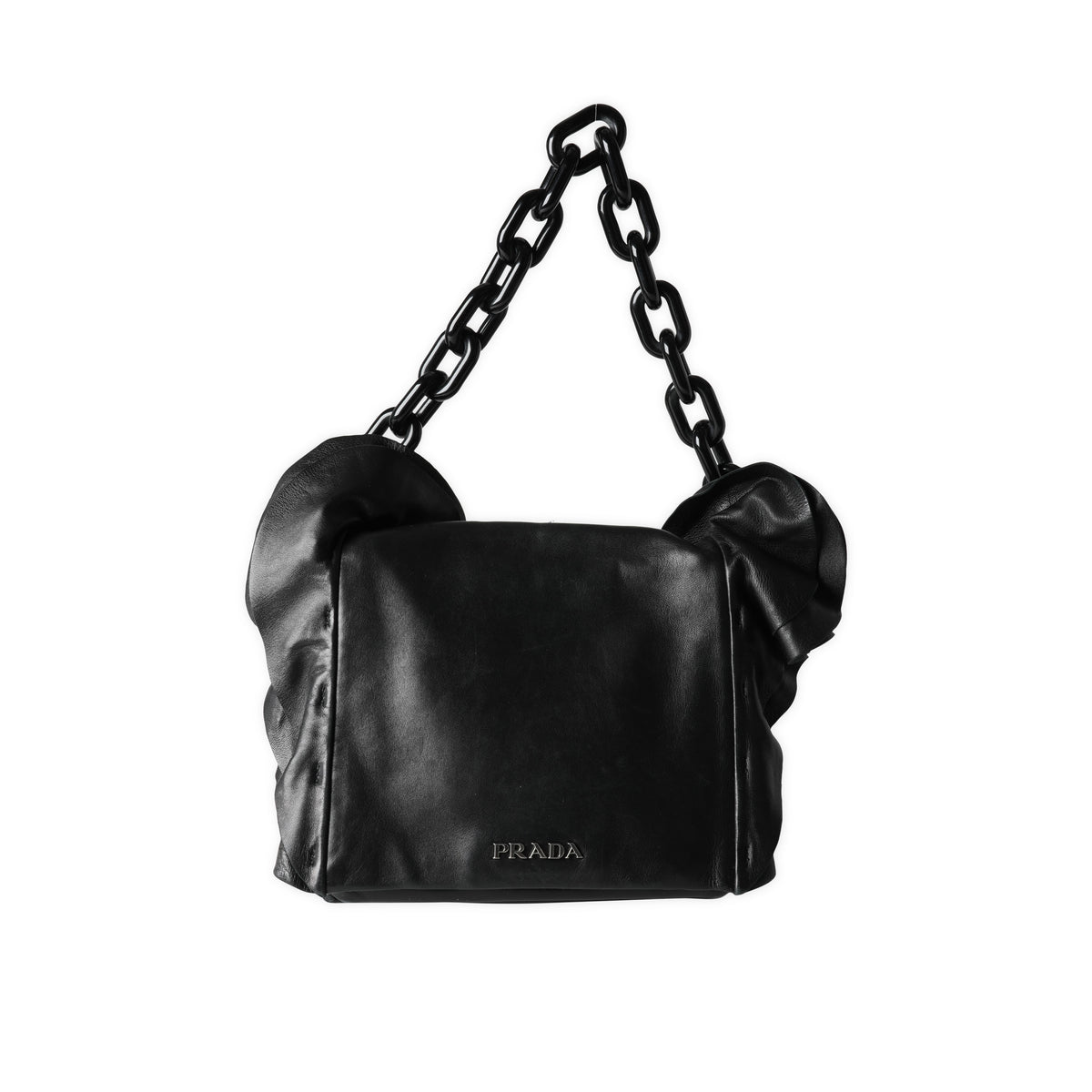 Prada Black Nappa Leather Ruffle & Resin Chainlink Shoulder Bag, myGemma