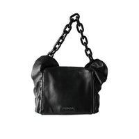 Prada Black Nappa Leather Ruffle & Resin Chainlink Shoulder Bag