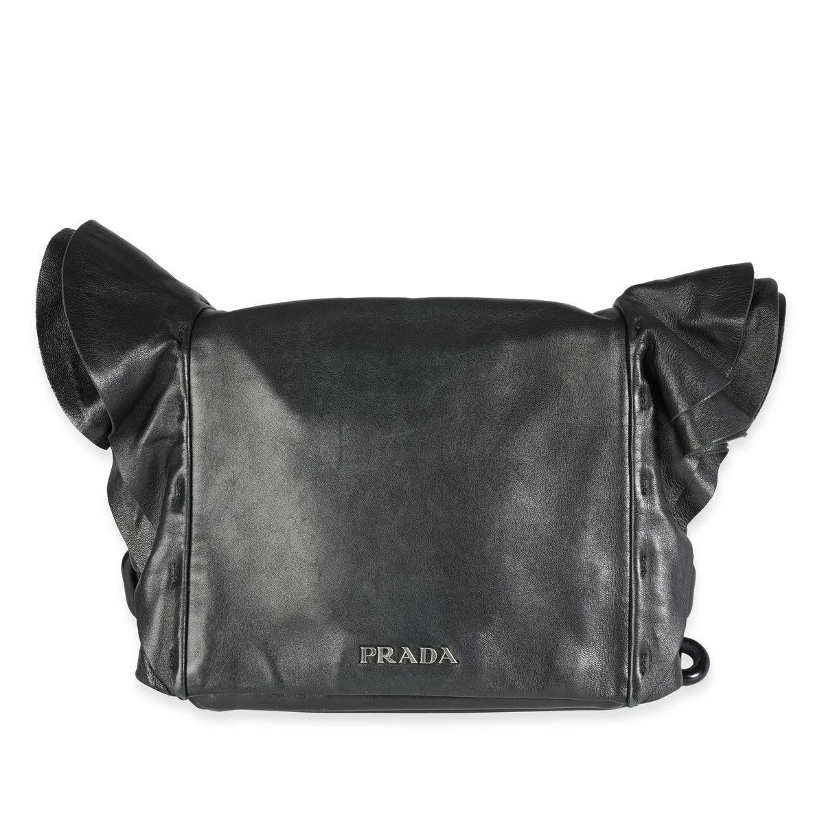 Prada Black Nappa Leather Ruffle Resin Chainlink Shoulder Bag