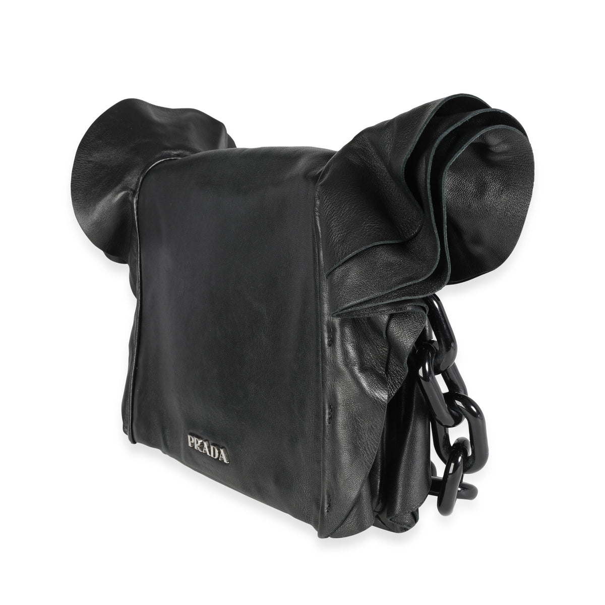 Prada Black Leather Ruffle Shoulder Bag Prada