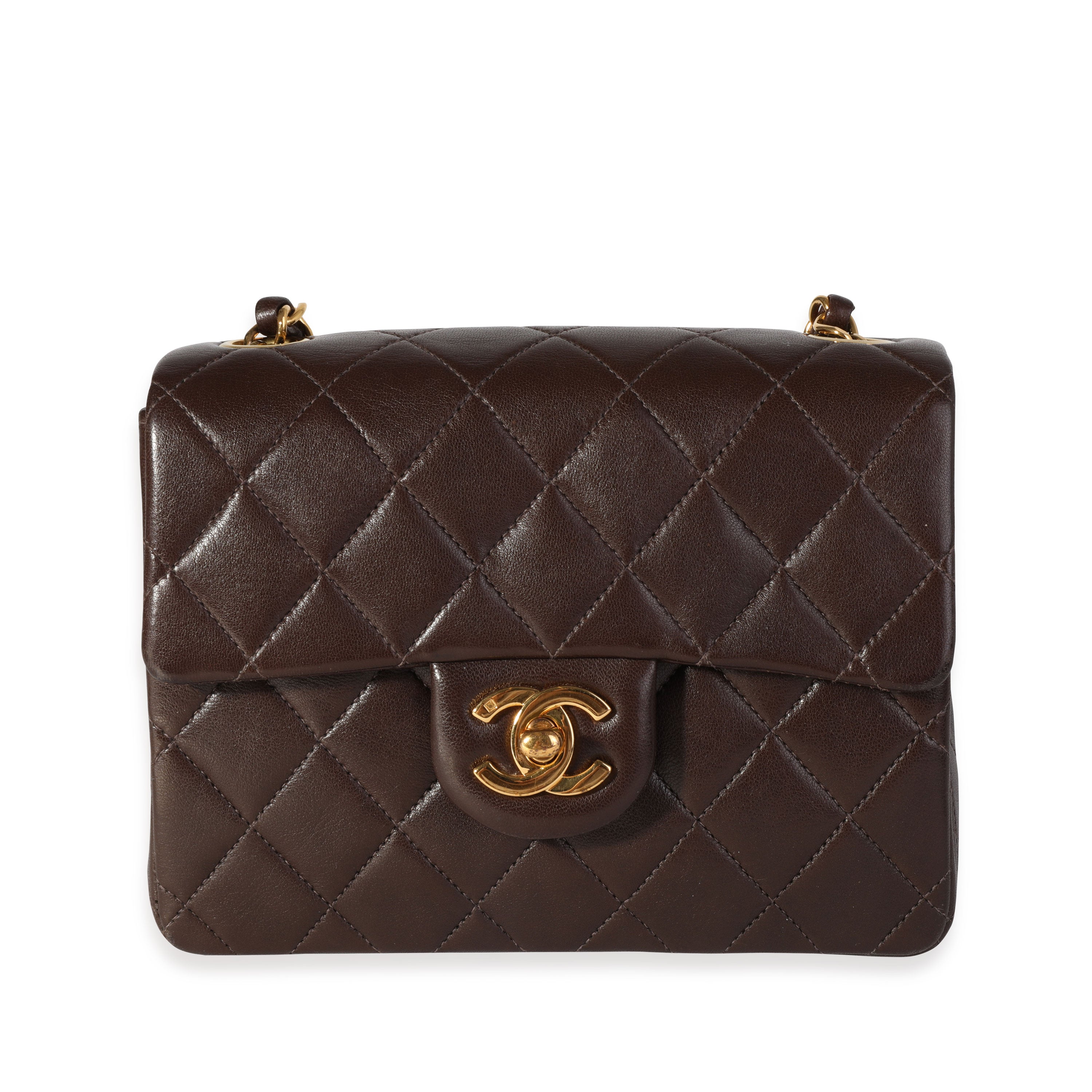 Chanel Vintage Brown Quilted Lambskin Classic Mini Square Flap Bag