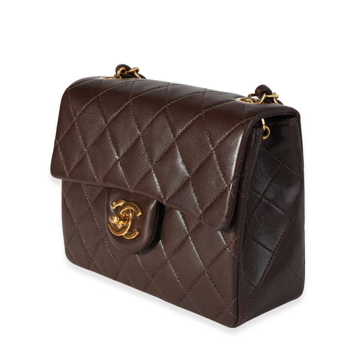 Timeless Chanel Brown Classic Mini Square Lambskin Leather Single Flap Bag  Beige ref.120545 - Joli Closet