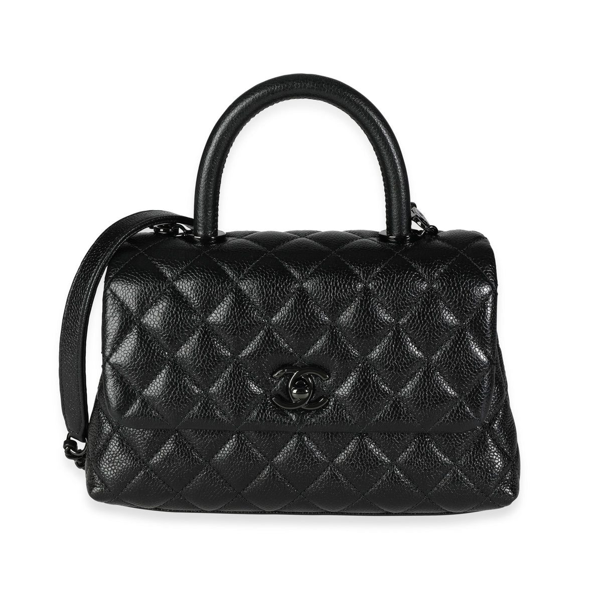 Chanel So Black Quilted Caviar Small Coco Top Handle Flap Bag