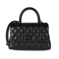 Chanel So Black Quilted Caviar Small Coco Top Handle Flap Bag