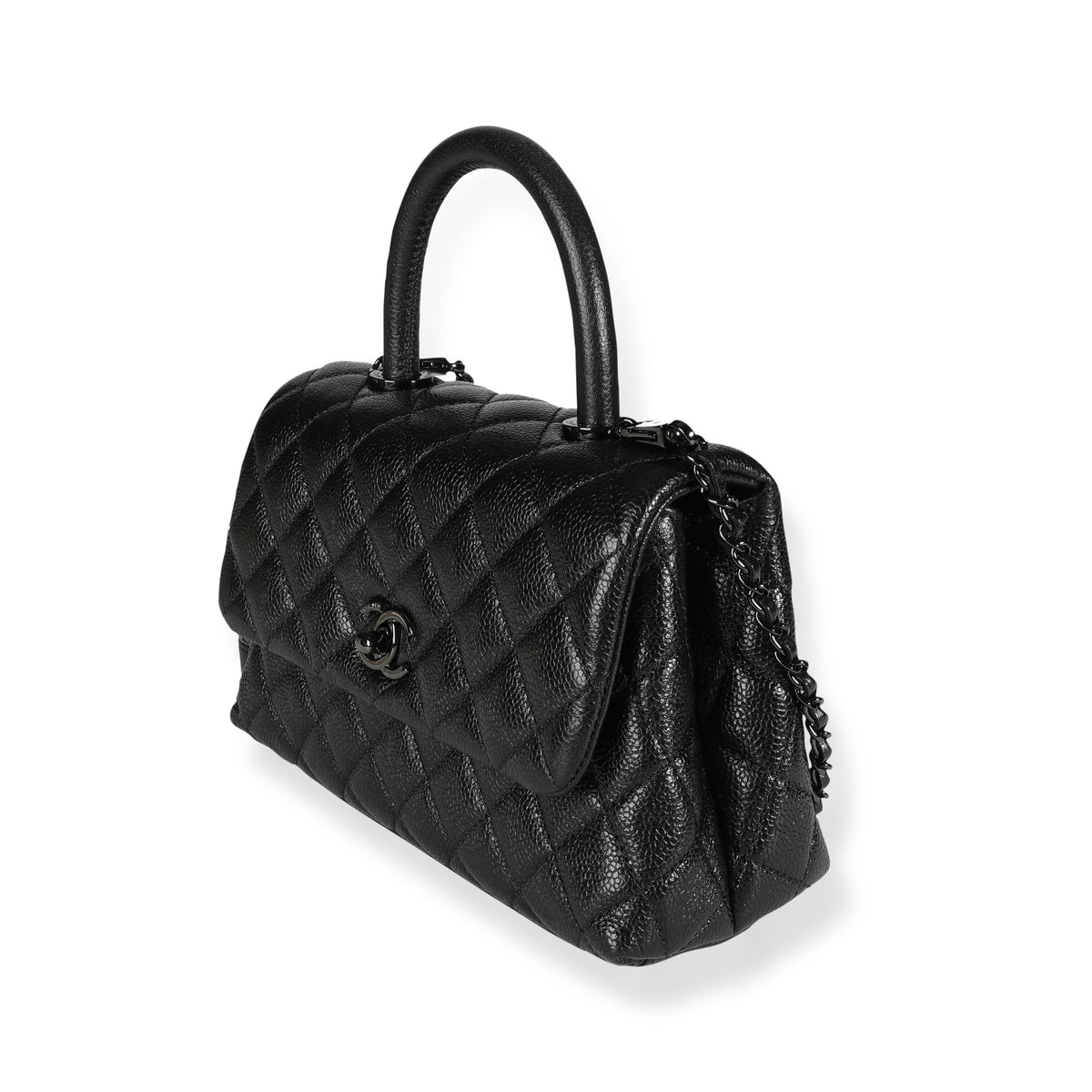 Chanel Black Quilted Caviar Leather Small Coco Top Handle Bag