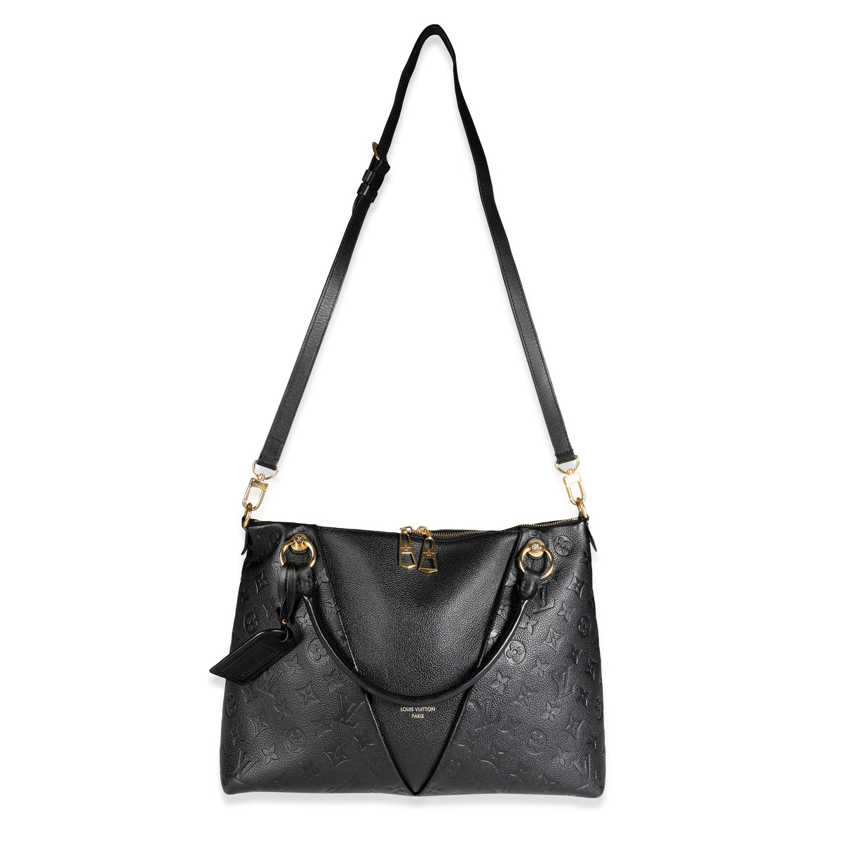 Louis Vuitton V Tote MM Black Leather Empreinte Bag