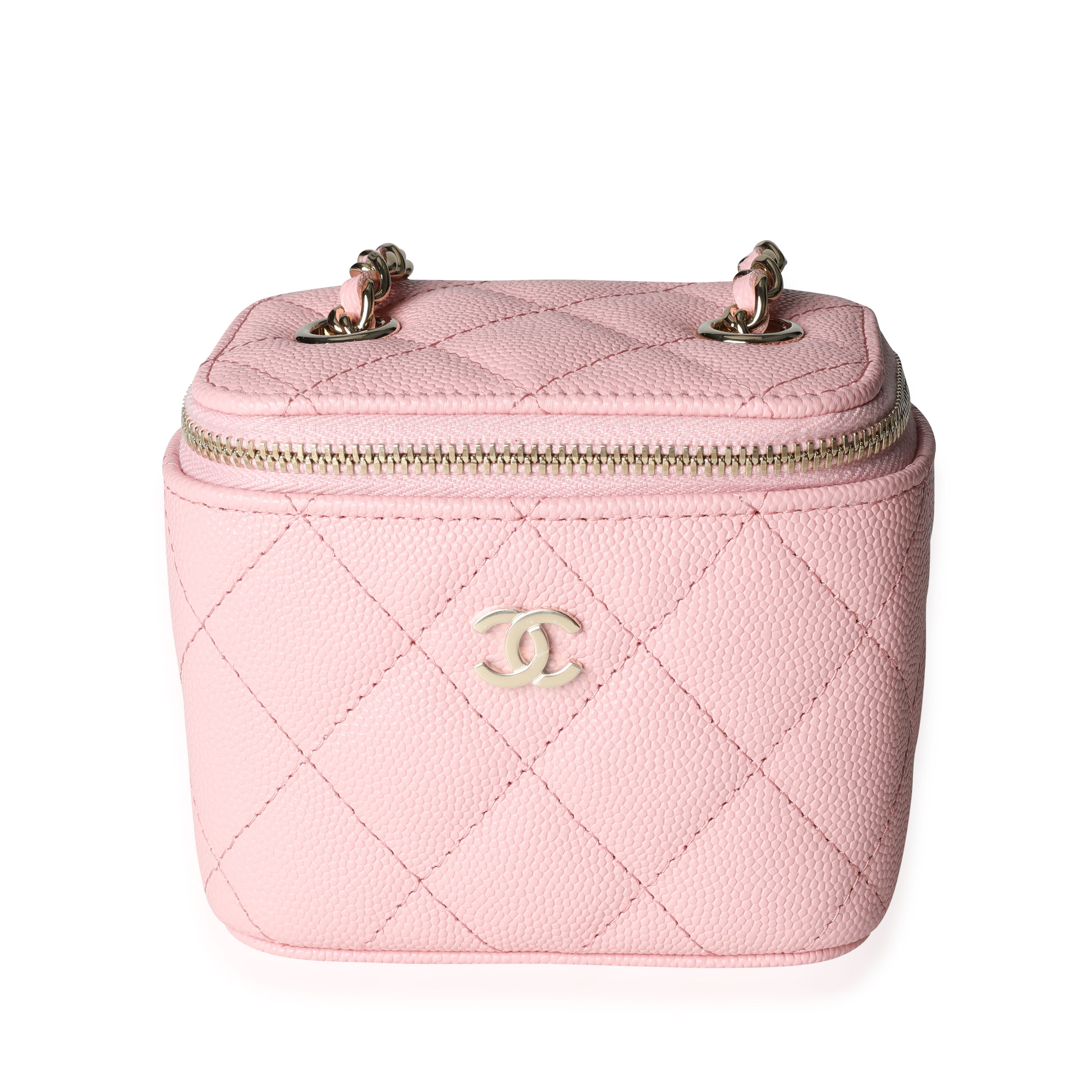CHANEL Caviar Quilted Mini Vanity Case With Chain Pink 547296