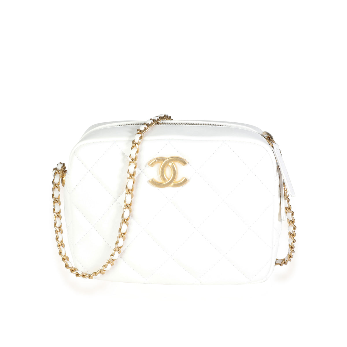 Chanel Beige Brown Quilted Bi-Color Lambskin Mini Top Handle